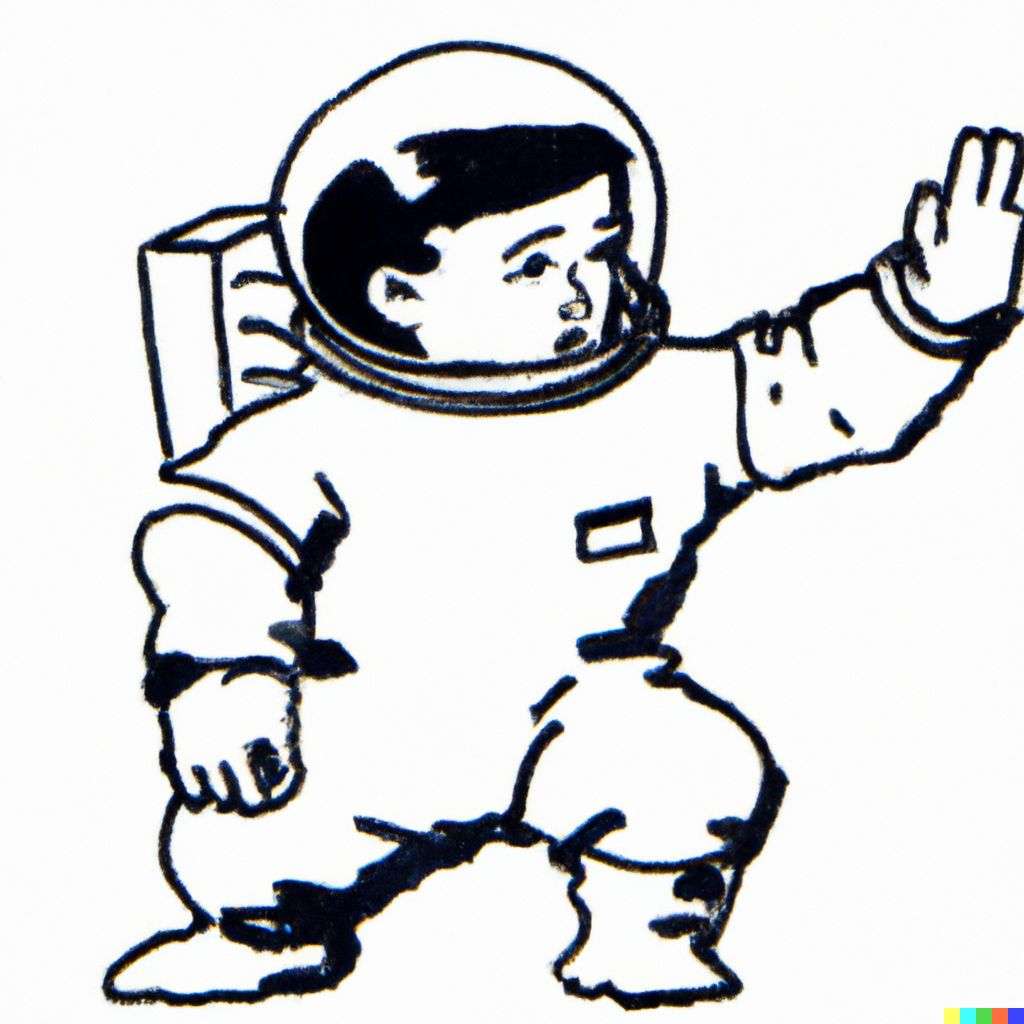 an astronaut, cartoon by Osamu Tezuka